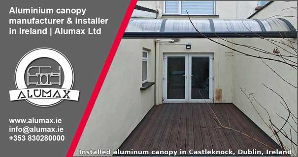 Aluminum canopy and composite decking installed in Castleknock, Dublin, Ireland