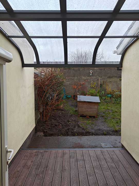 Aluminum canopy and composite decking in Castleknock, Dublin, Ireland