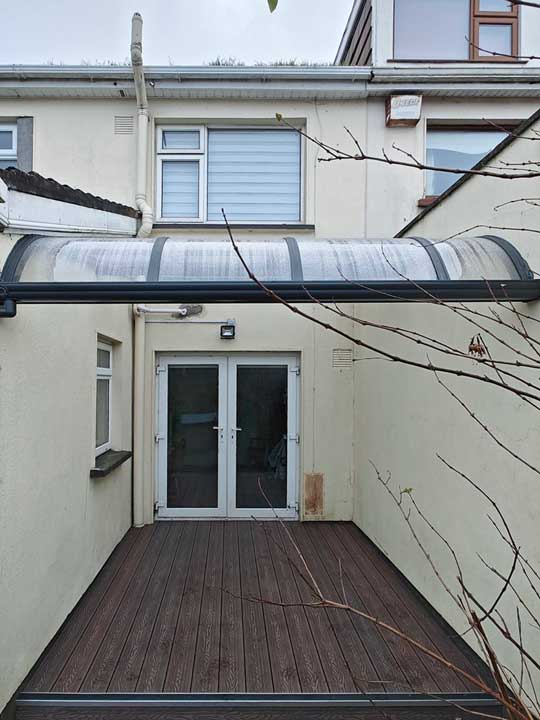Aluminum canopy and composite decking in Castleknock, Dublin, Ireland