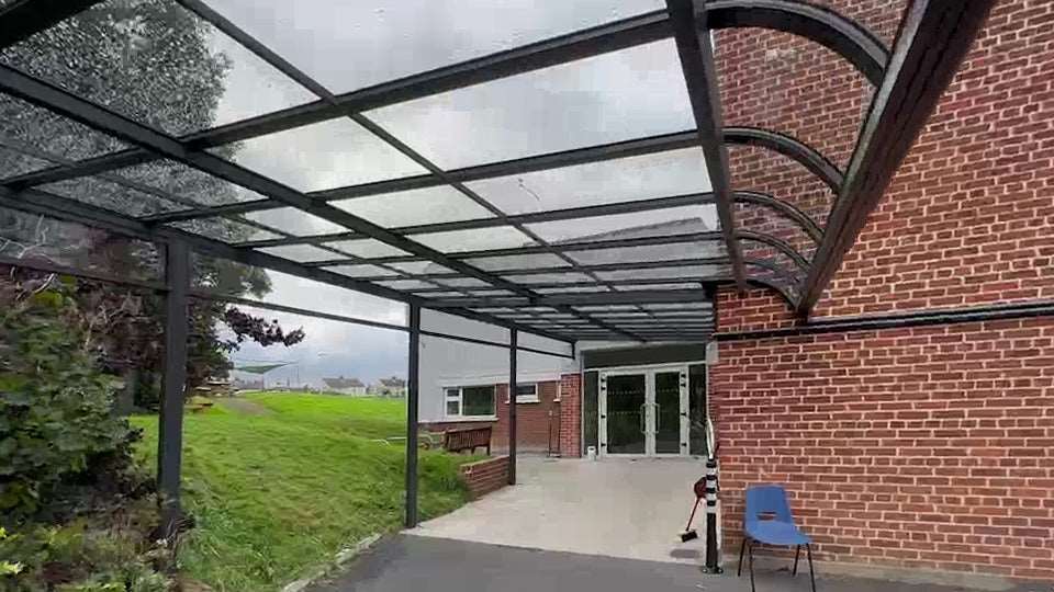 Custom made aluminium, walkway canopy installed in Dublin 4, School.
