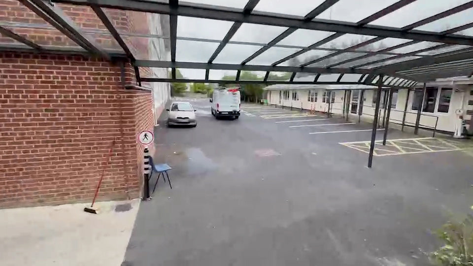 Custom made aluminium, walkway canopy installed in Donnybrook, Dublin 4, School.