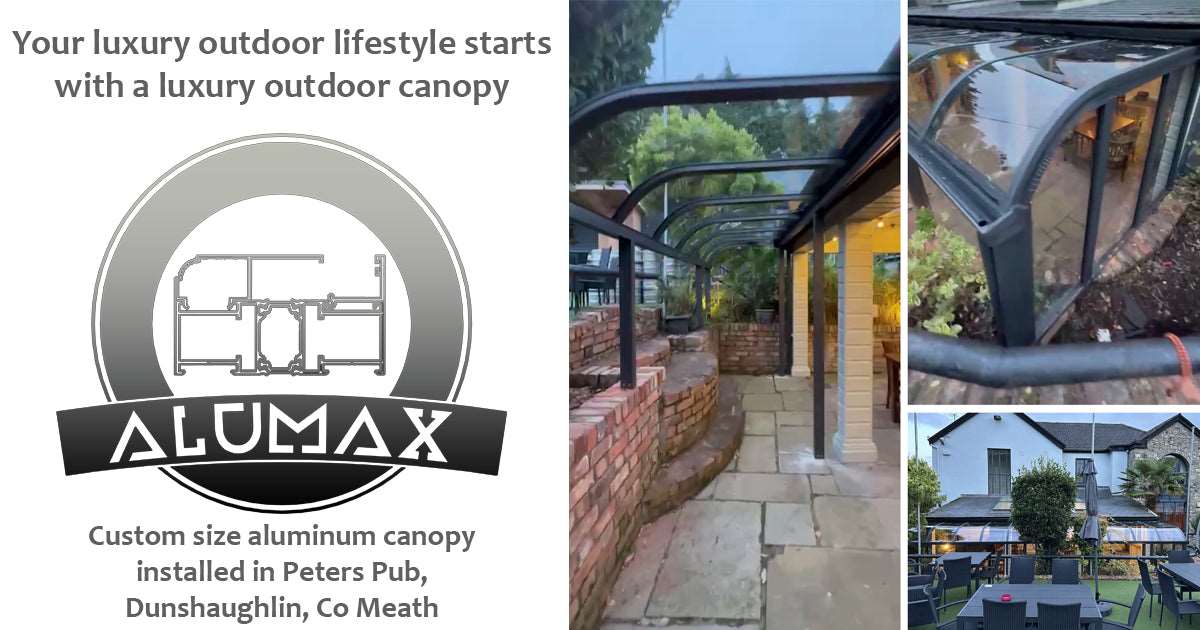 Aluminium canopy installed in Peters Pub Dunshaughlin Co Meath